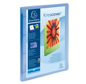 Classeur 4 anneaux 15mm polypropylène chromaline 5/10e Kreacover® - A4  bleu transparent EXACOMPTA