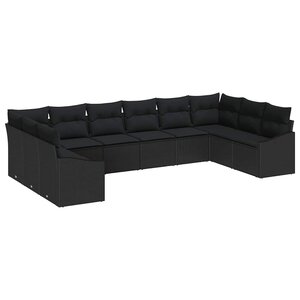 vidaXL Ensemble de salle à manger pour jardin avec coussin 10 Pièces Noir