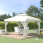 Tonnelle barnum pavillon de jardin style colonial double toit toile moustiquaires et toiles amovibles 3 9L x 2 9l x 2 8H m crème