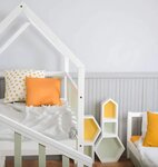 Lit cabane mi-haut pin vert