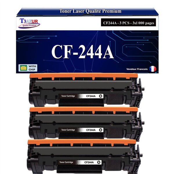 T3AZUR -3x Toners compatibles avec HP CF244A (44A) pour HP LaserJet Pro M14a  M14w  M15a  M15w  M27a  M27w  MFP M28a  M28w