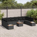vidaXL Ensemble de canapé de jardin avec coussin 10 Pièces Noir Polyrotin