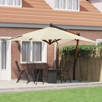 vidaXL Parasol de jardin en porte-à-faux avec mât en bois blanc sable