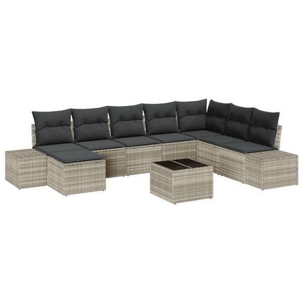 vidaXL Ensemble de canapé de jardin 9 pièces avec coussins gris en poly rotin