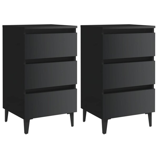 vidaXL Tables de chevet pieds en métal 2 Pièces Noir brillant 40x35x69 cm
