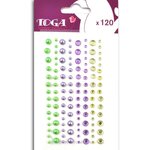 120 perles adhésives violet-vert