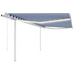 vidaXL Auvent automatique capteur de vent et LED 4 5x3 m Bleu et blanc