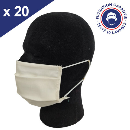 Masque Tissu Lavable x10 Beige Lot de 20