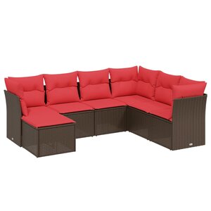 vidaXL Salon de jardin avec coussins 7 Pièces marron résine tressée