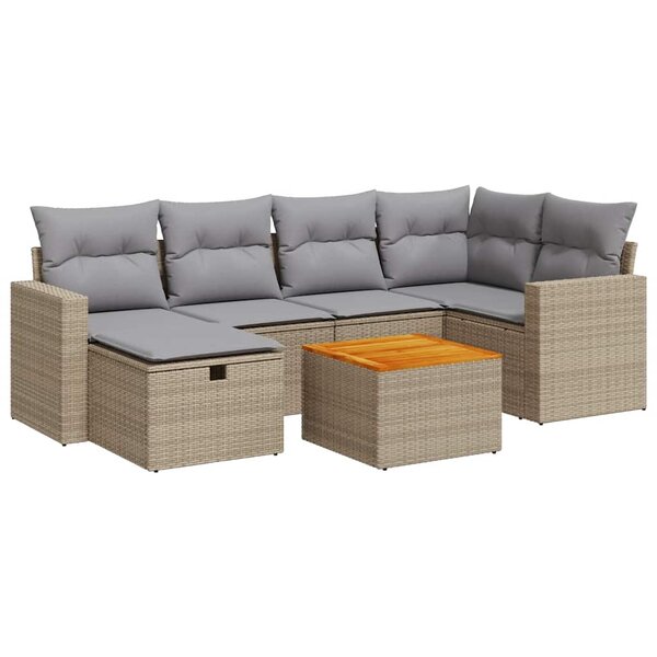 vidaXL Salon de jardin avec coussins 7 Pièces beige résine tressée