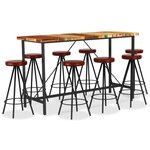 vidaXL Ensemble de bar 9 Pièces Bois de récupération et cuir véritable
