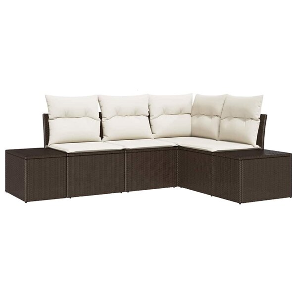 vidaXL Ensemble de canapé de jardin avec coussin 4 Pièces Marron  Crème