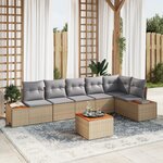 Ensemble canapé jardin 7 pièces avec coussins Beige Poly Rattan Acacia