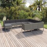 vidaXL Salon de jardin 11 Pièces avec coussins Résine tressée Gris