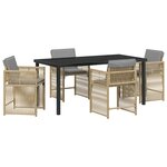 vidaXL Ensemble de salle à manger de jardin de 5 pièces avec coussins beige poly rotin