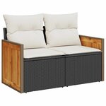 vidaXL Salon de jardin avec coussins 9 Pièces noir résine tressée acacia