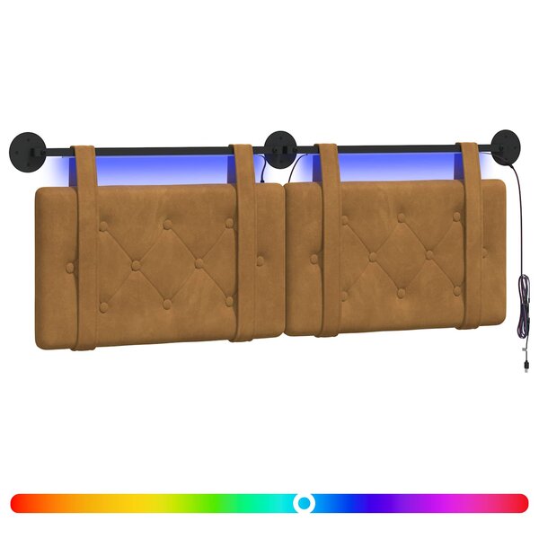 vidaXL Tête de lit suspendue Avec lumière LED Marron Velours