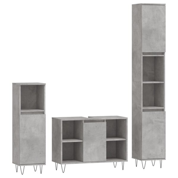 vidaXL Ensemble de meubles de salle de bain 3 Pièces gris béton