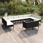 vidaXL Salon de jardin 12 Pièces avec coussins résine tressée noir