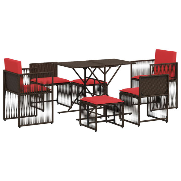 vidaXL Ensemble à manger de jardin et coussins 7 Pièces marron poly rotin