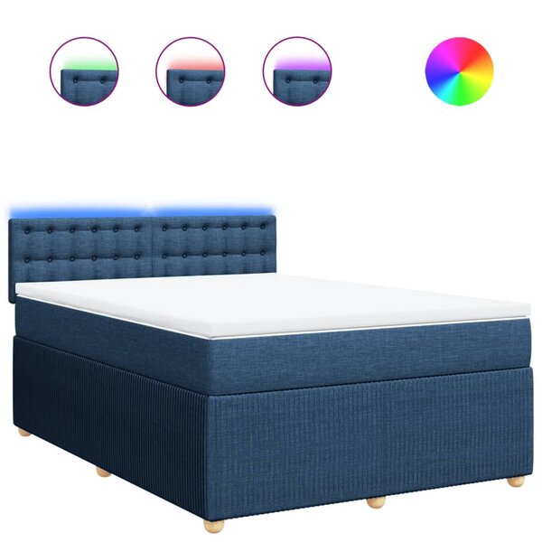 vidaXL Sommier à lattes de lit avec matelas Bleu 140x200 cm Tissu