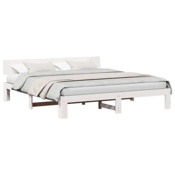 vidaXL Cadre de lit avec tête de lit Blanc 180 x 200 cm Pin massif