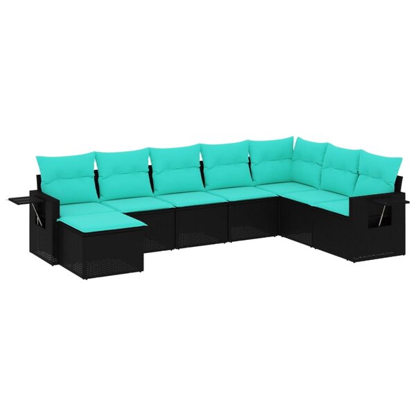 vidaXL Salon de jardin 8 Pièces avec coussins noir résine tressée
