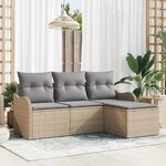 vidaXL Ensemble de canapé de jardin 4 Pièces Beige Poly rotin