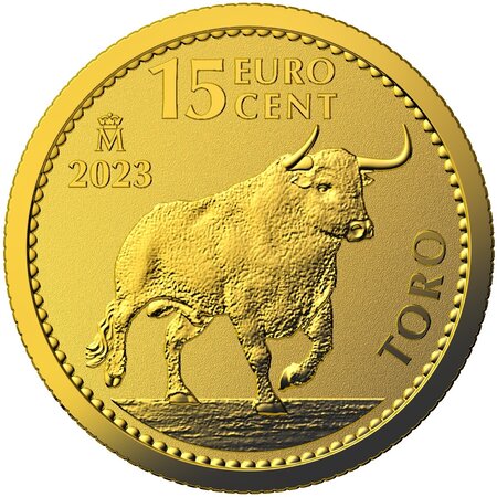Pièce de monnaie 15 euro cent Espagne 2023 1/10 once or – Taureau