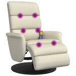vidaXL Fauteuil inclinable de massage et repose-pieds crème similicuir