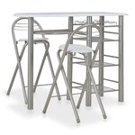 vidaXL Ensemble de bar avec étagères 3 Pièces Bois et acier Blanc