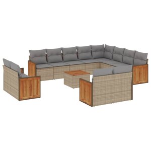 vidaXL Salon de jardin avec coussins 13 Pièces beige résine tressée