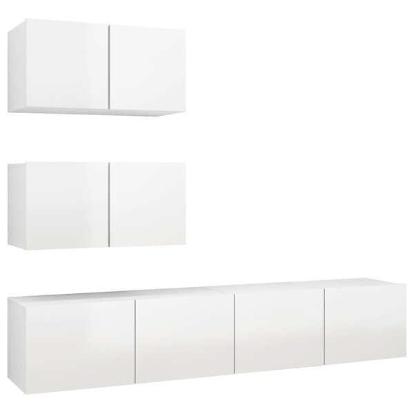 vidaXL Ensemble de meubles TV 4 Pièces Blanc brillant Bois d'ingénierie