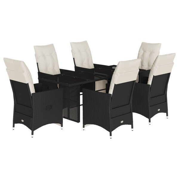 vidaXL Ensemble à manger de jardin coussins 7 Pièces noir résine tressée