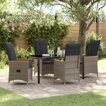 vidaXL Ensemble de salle à manger de jardin de 5 pièces avec coussins en résine poly gris