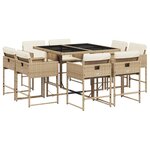 vidaXL Ensemble à manger de jardin et coussins 9 Pièces beige Poly rotin