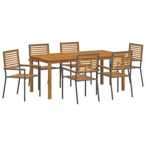 vidaXL Ensemble de salle à manger pour jardin 7 Pièces Gris Poly rotin