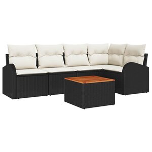 vidaXL Ensemble de canapé de jardin avec coussin 6 Pièces Noir polyrotin