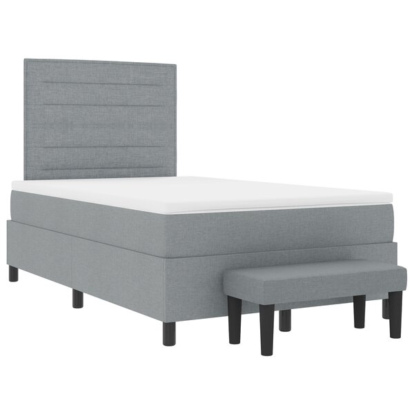 vidaXL Lit à ressorts avec matelas et banc gris clair 120x190 cm tissu