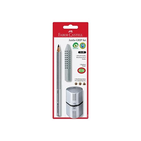 Blister Graphite Jumbo Grip Set avec 1 crayon 1 gomme 1 taille-crayon Argent FABER-CASTELL