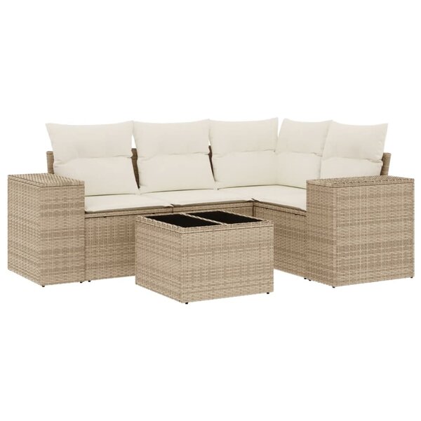 vidaXL Salon de jardin avec coussins 5 Pièces beige résine tressée