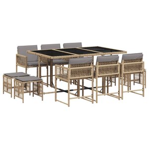 vidaXL Ensemble à manger de jardin et coussins 11 Pièces mélange beige