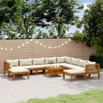 vidaXL Salon de jardin 11 Pièces avec coussin crème Bois d'acacia solide