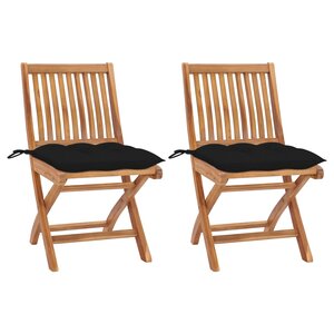 vidaXL Chaises de jardin lot de 2 et coussins noir Bois de teck massif