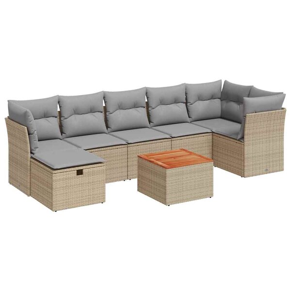 vidaXL Salon de jardin avec coussins 8 Pièces beige résine tressée