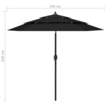 vidaXL Parasol à 3 niveaux avec mât en aluminium Noir 2 5 m