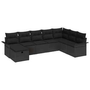 vidaXL Ensemble de canapé de jardin avec coussin 8 Pièces Noir polyrotin