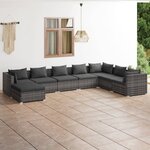 vidaXL Salon de jardin 8 Pièces avec coussins Résine tressée Gris