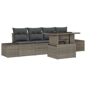 vidaXL Canapé de jardin 5 pièces avec coussins gris poly rotin