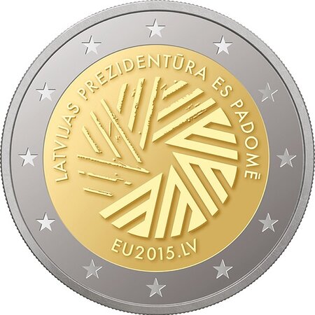 Pièce de monnaie 2 euro commémorative Lettonie 2015 – Présidence du conseil de l’UE